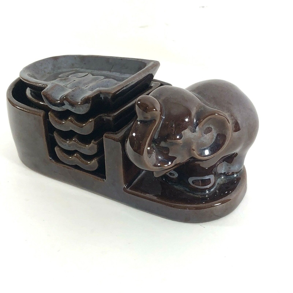 Vtg Ashtray Elephant Made in Occupied Japan Brown‎ Set 4 ashtrays EUC